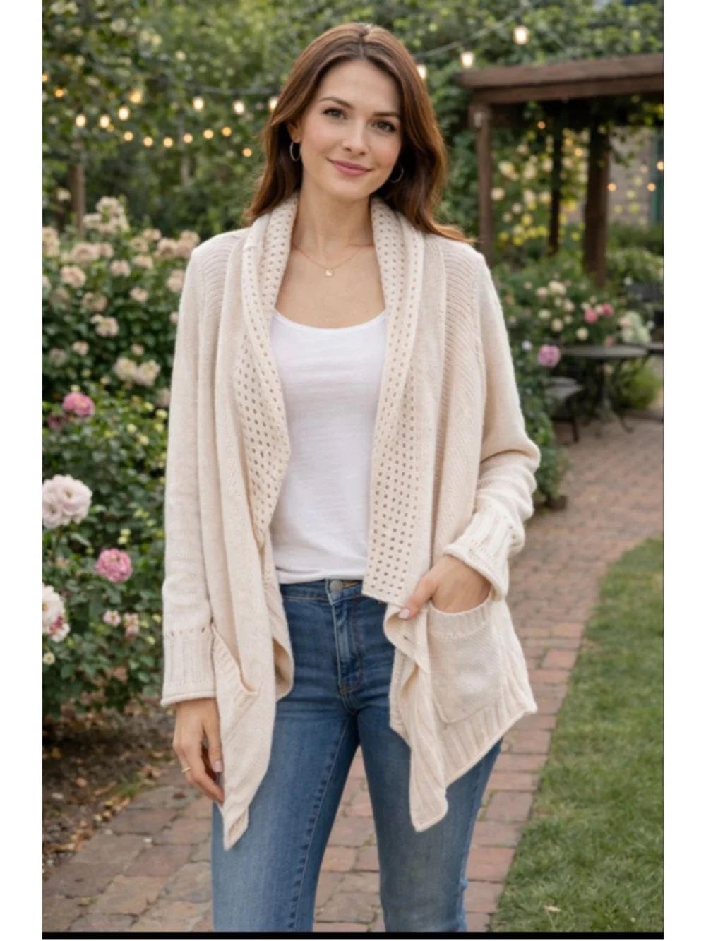 Women's Michael Kors Beige Knit Open Cardigan Sweater S